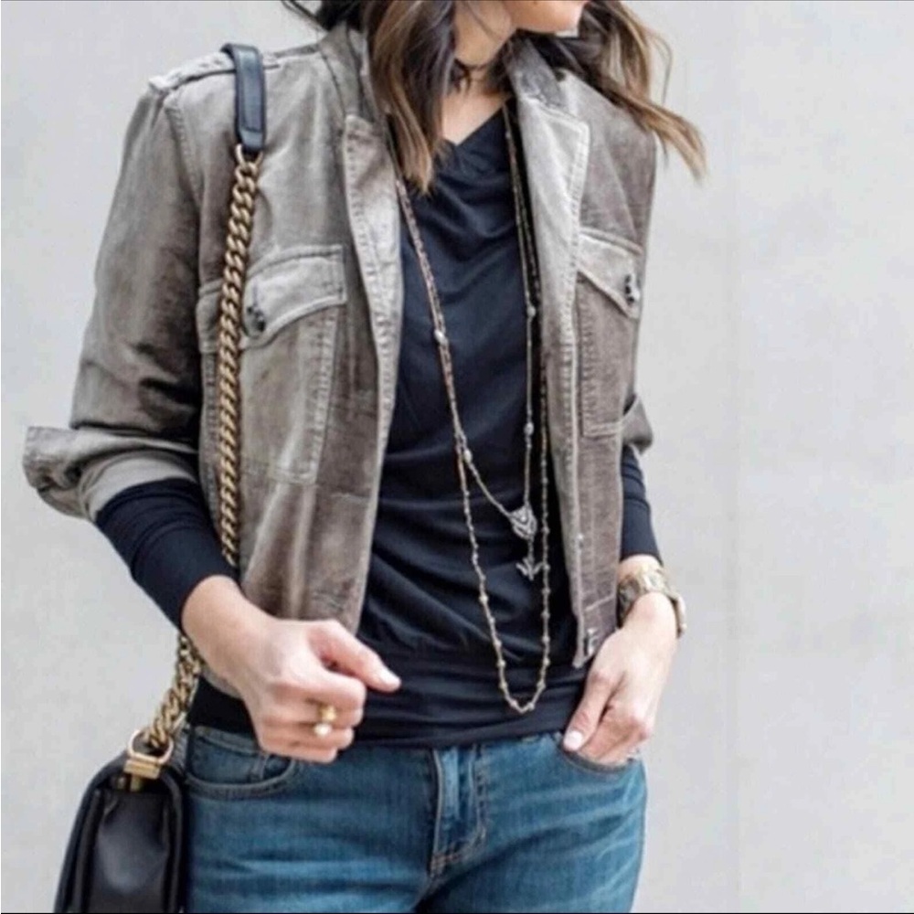 Cabi Sunday Topper Velvet Moto Jacket Brown Button Up Size XS